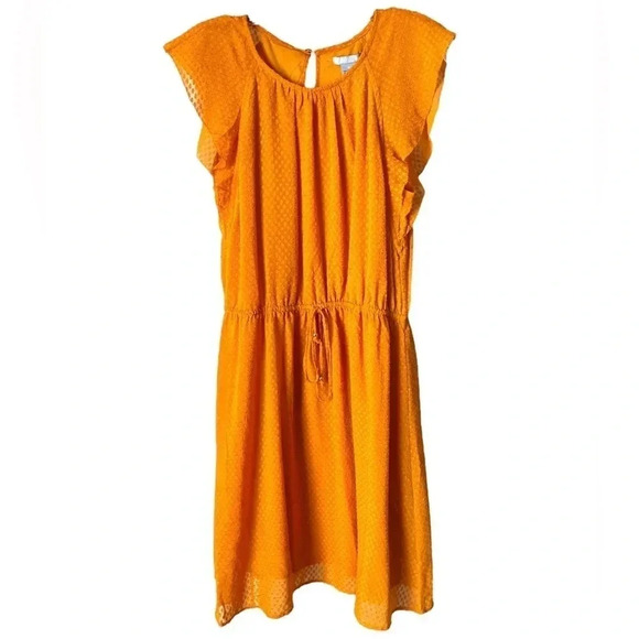 H&M | Orange Flounce Sleeve Dotted Sheer Dress Size 6 (NWOT) - Picture 2 of 7